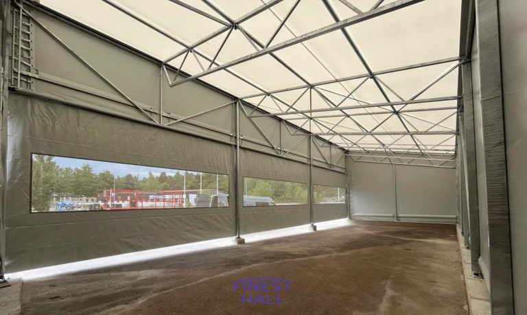 Finest-Hall Factory OÜ toodetud ja paigaldatud varikatus mõõtudega 8x21m, kõrgusega 6,8 meetrit Dahl Oy-le.