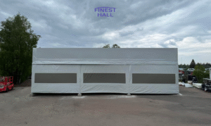 Finest-Hall Factory OÜ toodetud ja paigaldatud varikatus mõõtudega 8x21m, kõrgusega 6,8 meetrit Dahl Oy-le.