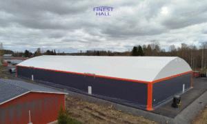 Finest-Hall Factory OÜ toodetud ja paigaldatud PVC hall mõõtudega 30x72m, kõrgusega 5,6 meetrit Länsi-Suomen Verkkopalvelut Oy-le.