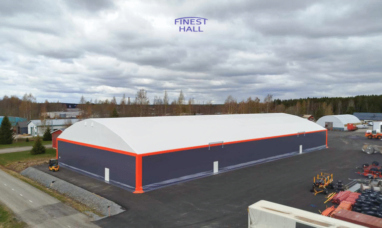 Finest-Hall Factory OÜ toodetud ja paigaldatud PVC hall mõõtudega 30x72m, kõrgusega 5,6 meetrit Länsi-Suomen Verkkopalvelut Oy-le.