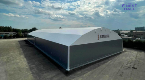 PVC hall manufactured and installed by Finest-Hall Factory OÜ for Scandagra UAB, measuring 40 × 100 m with a height of 7 metres.