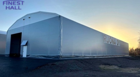 Finest-Hall Factory OÜ toodetud ja paigaldatud PVC hall mõõtudega 18x48m, kõrgusega 5m Ruona OY-le.